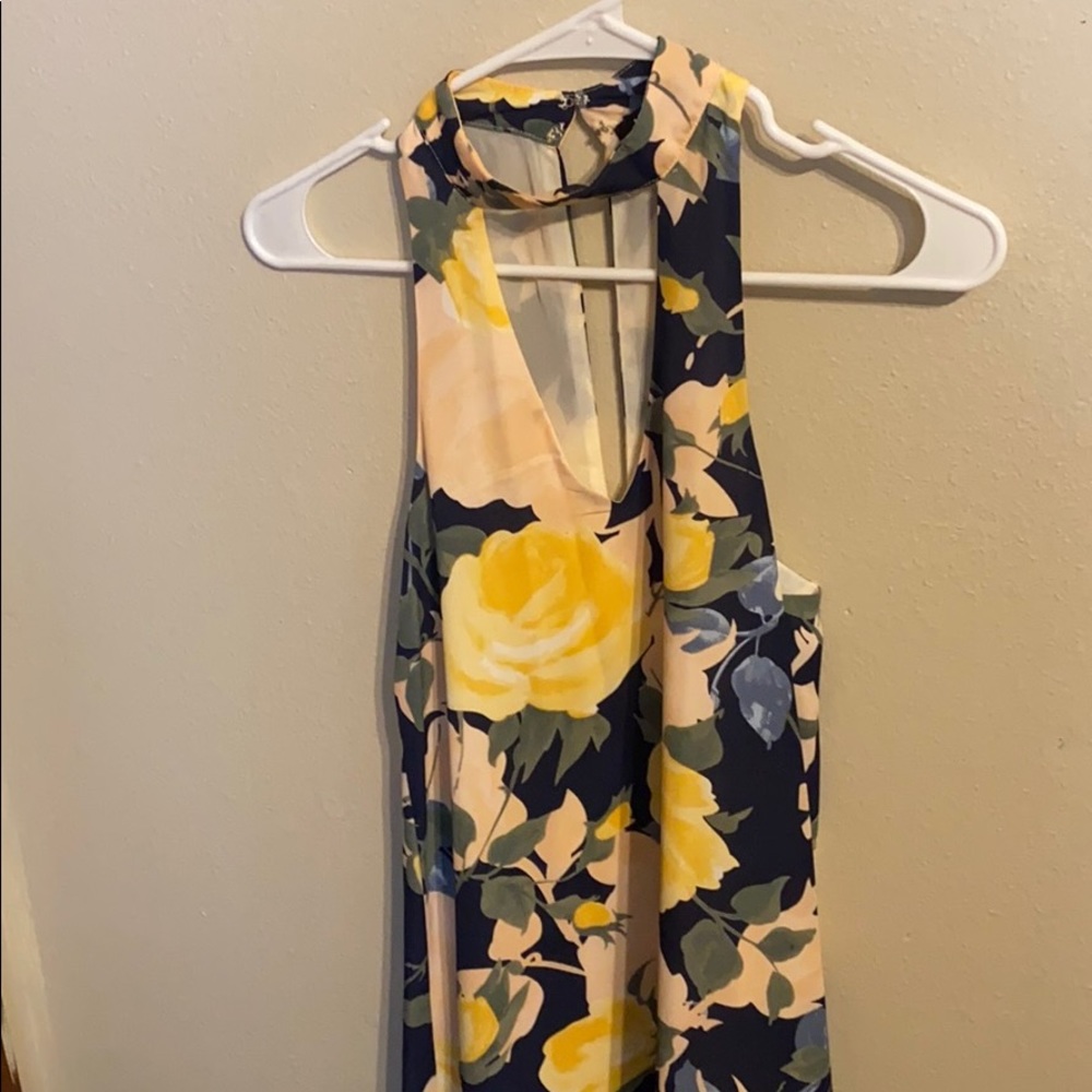 Navy blue floral print swing dress